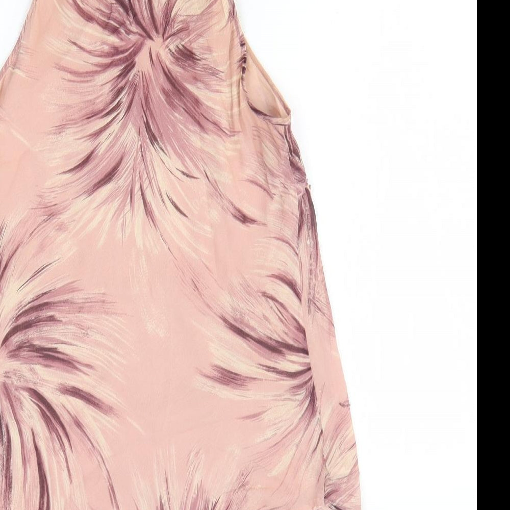 Principles Womens Pink Geometric Silk Basic Tank Size 14 Off the Shoulder