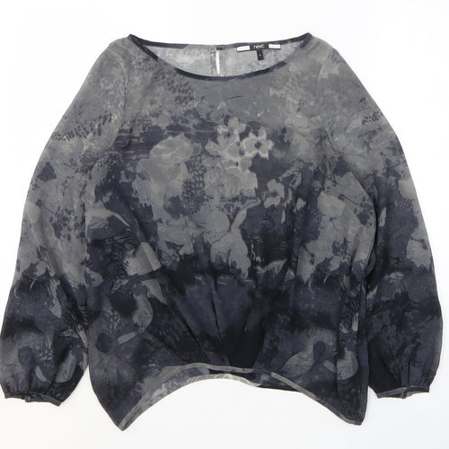 NEXT Womens Grey Geometric Polyester Basic Blouse Size 8 Round Neck