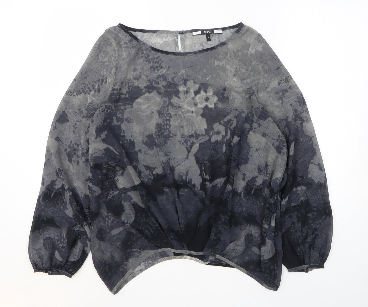 NEXT Womens Grey Geometric Polyester Basic Blouse Size 8 Round Neck