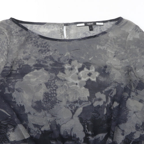 NEXT Womens Grey Geometric Polyester Basic Blouse Size 8 Round Neck
