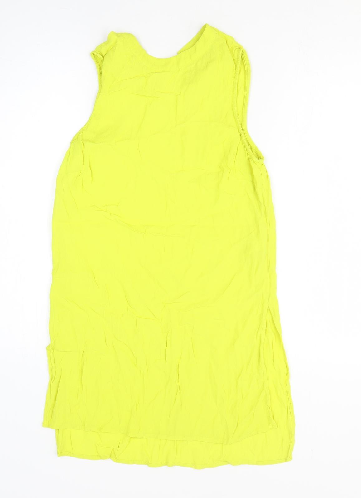 New Look Womens Yellow Viscose Tank Dress Size 8 Crew Neck Pullover