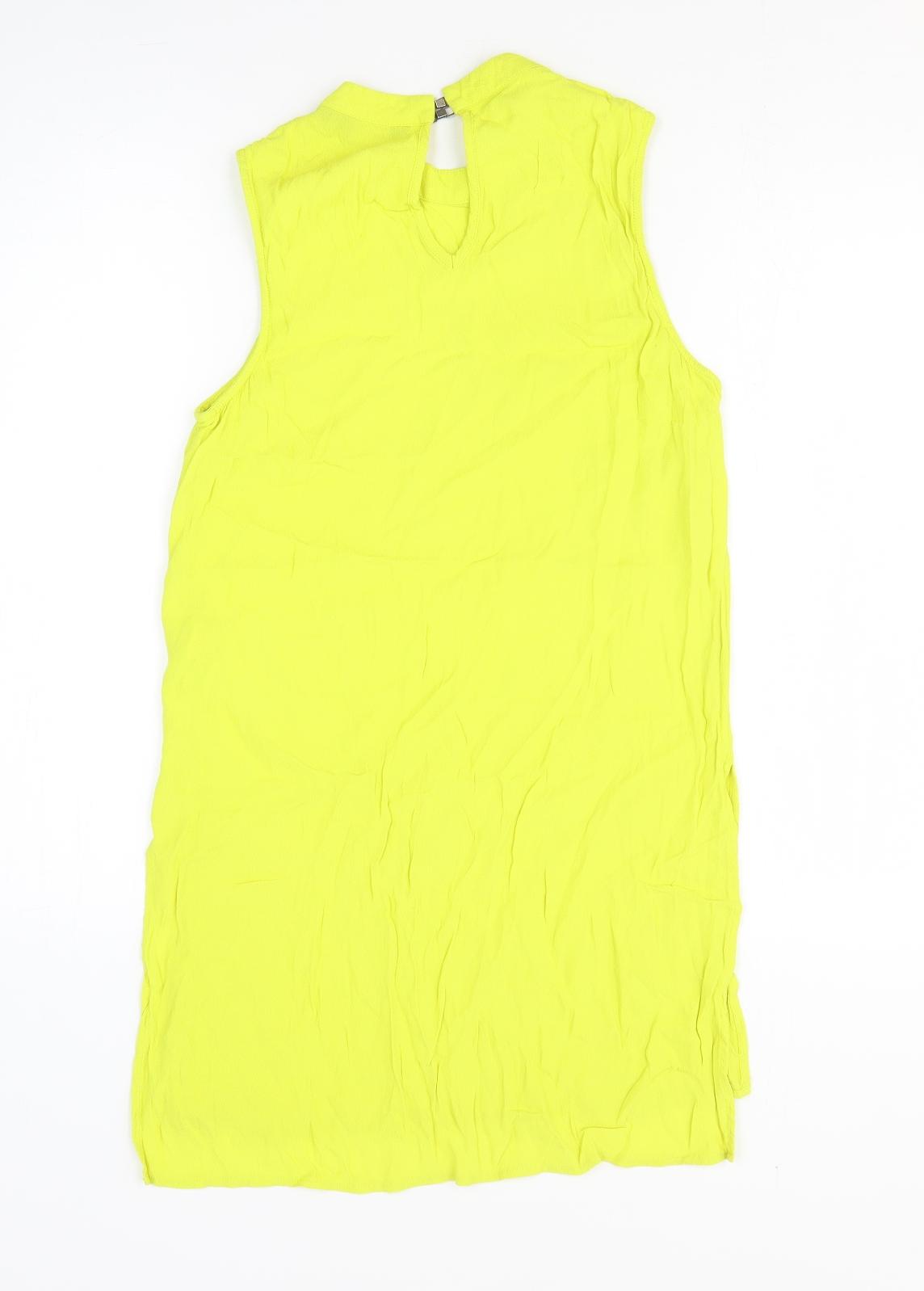 New Look Womens Yellow Viscose Tank Dress Size 8 Crew Neck Pullover