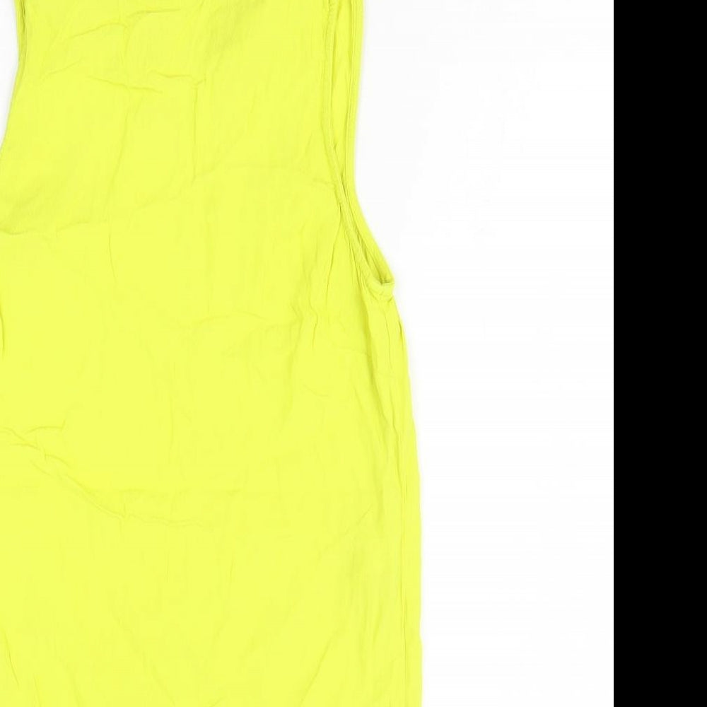 New Look Womens Yellow Viscose Tank Dress Size 8 Crew Neck Pullover