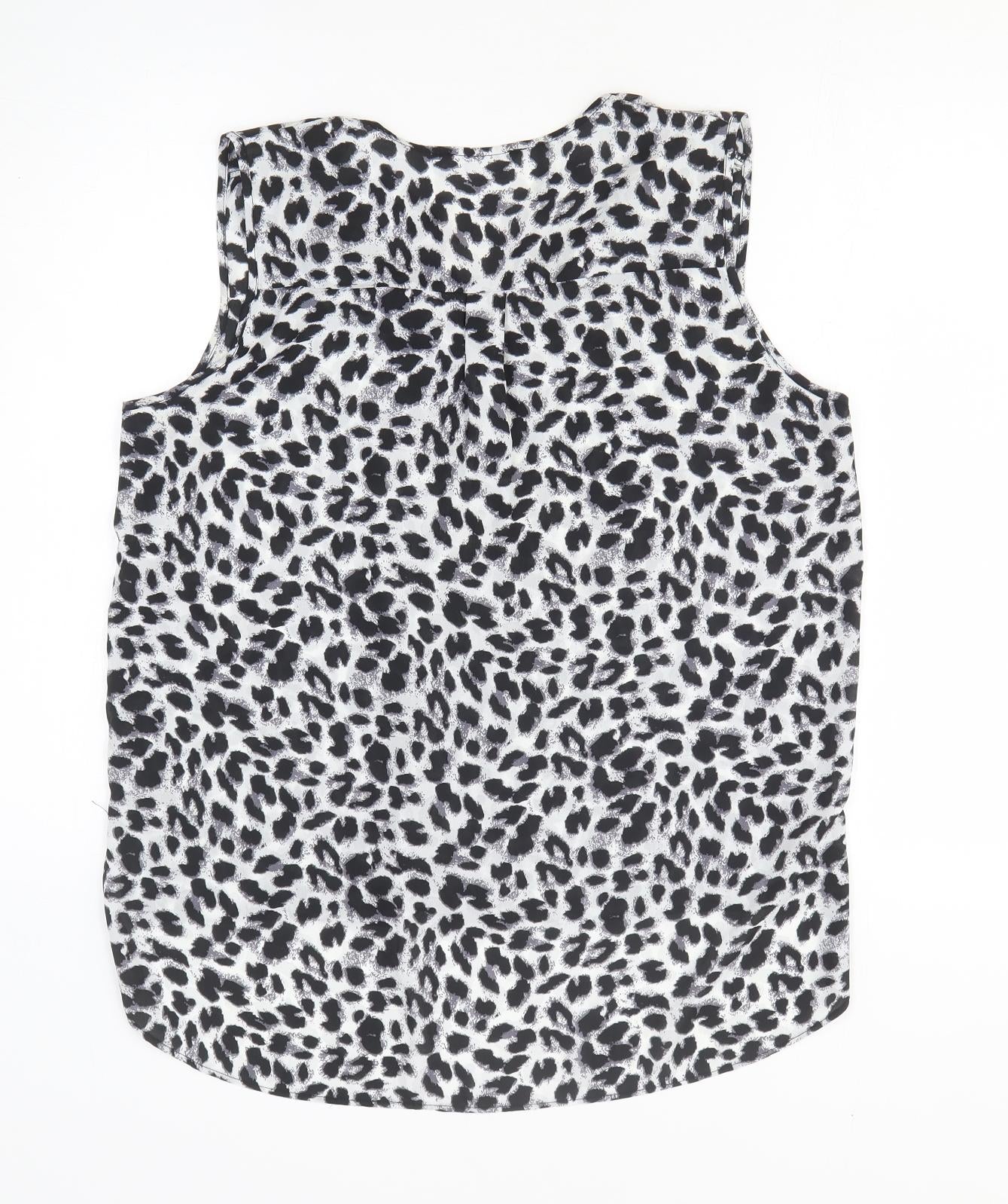 Preworn Womens Black Animal Print Polyester Basic Tank Size L V-Neck - Leopard Print