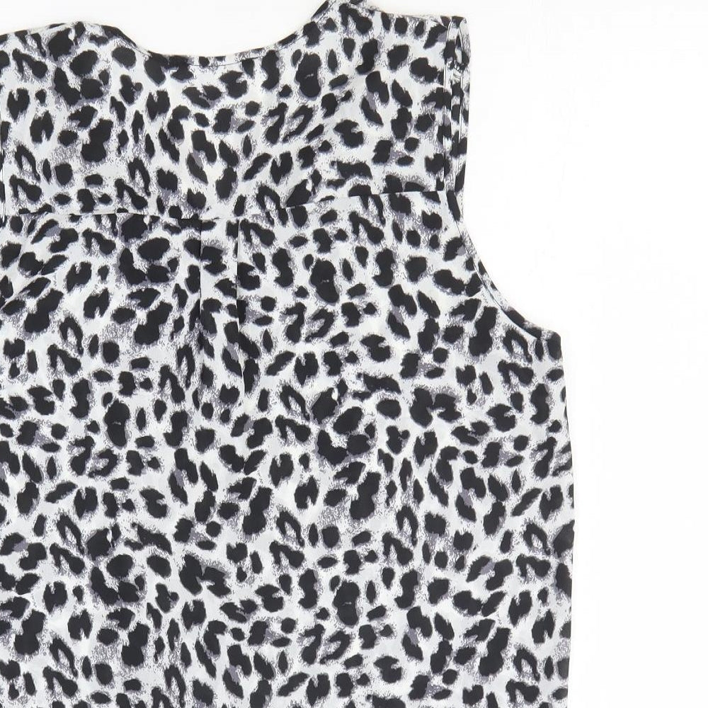 Preworn Womens Black Animal Print Polyester Basic Tank Size L V-Neck - Leopard Print