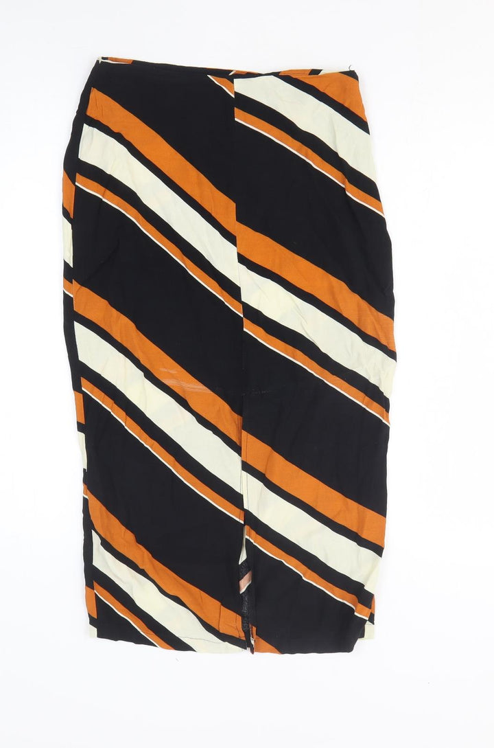 Topshop Womens Black Striped Viscose Straight & Pencil Skirt Size 6 Zip