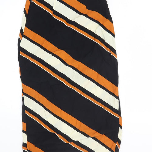 Topshop Womens Black Striped Viscose Straight & Pencil Skirt Size 6 Zip