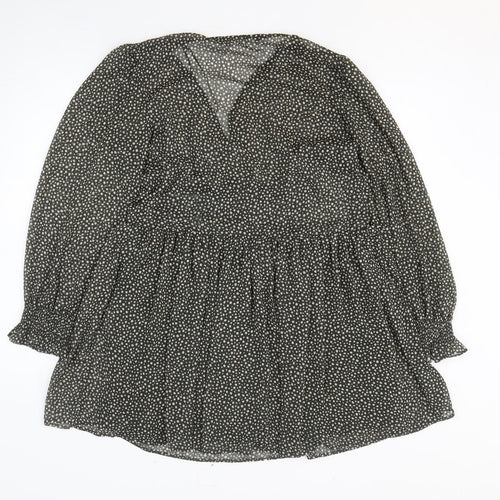 Zara Womens Green Polka Dot Polyester Fit & Flare Size M V-Neck Pullover