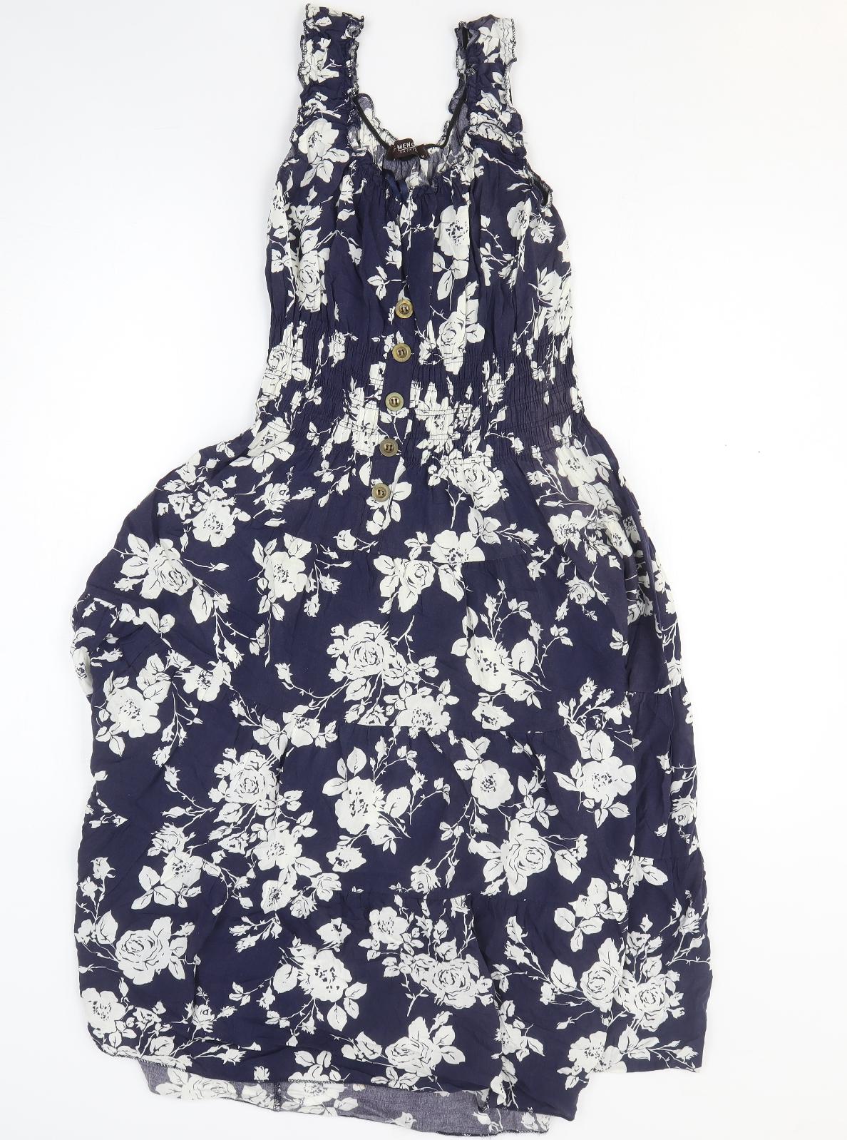 Menglu Womens Blue Floral Viscose Fit & Flare Size M Scoop Neck Pullover
