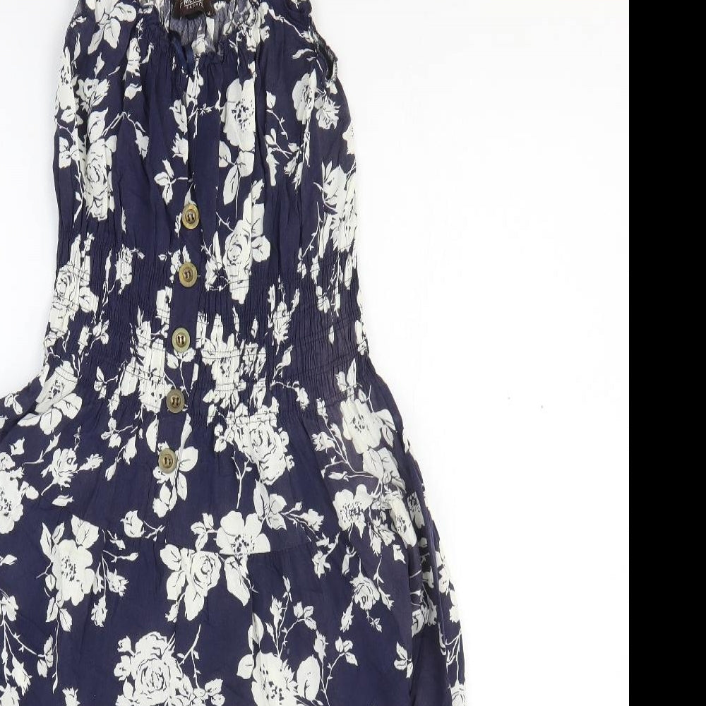 Menglu Womens Blue Floral Viscose Fit & Flare Size M Scoop Neck Pullover