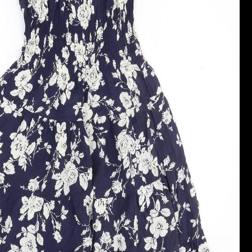 Menglu Womens Blue Floral Viscose Fit & Flare Size M Scoop Neck Pullover