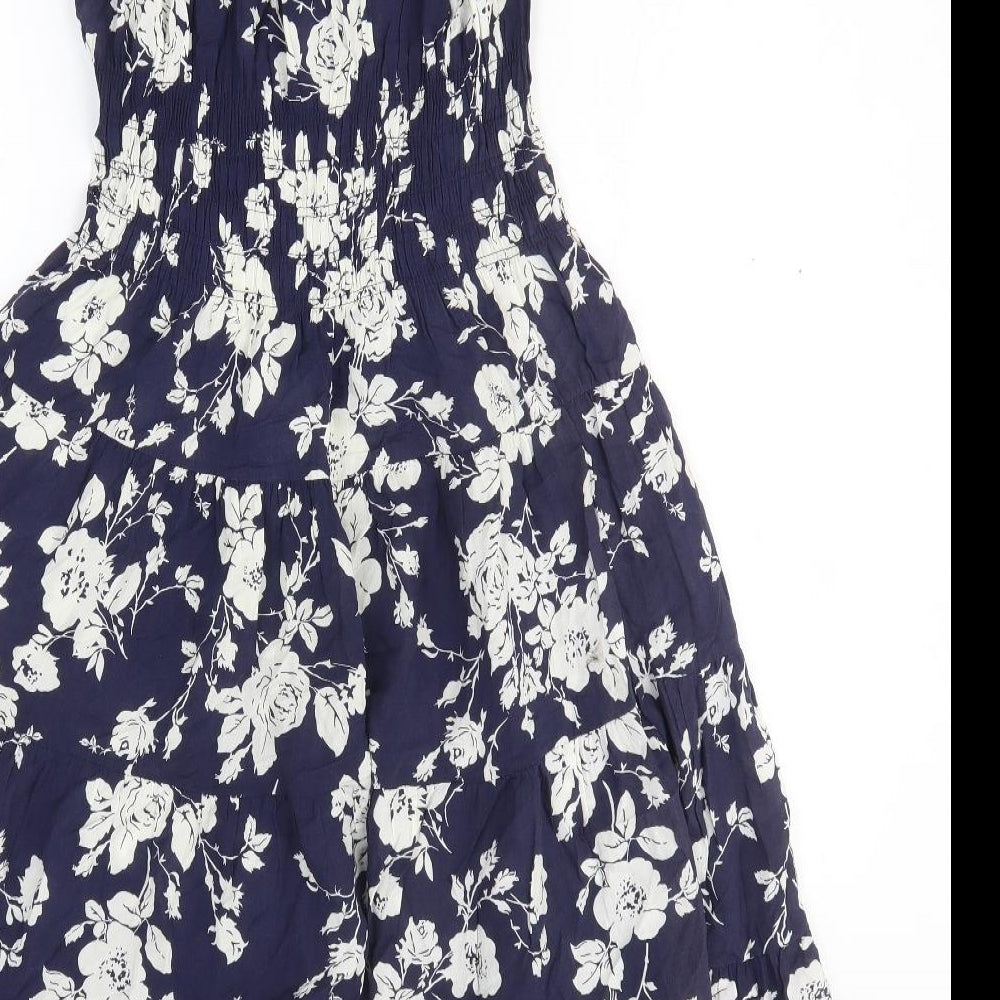 Menglu Womens Blue Floral Viscose Fit & Flare Size M Scoop Neck Pullover