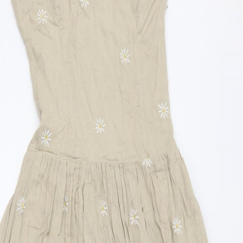 Zara Womens Brown Floral Cotton Fit & Flare Size XS Sweetheart Zip