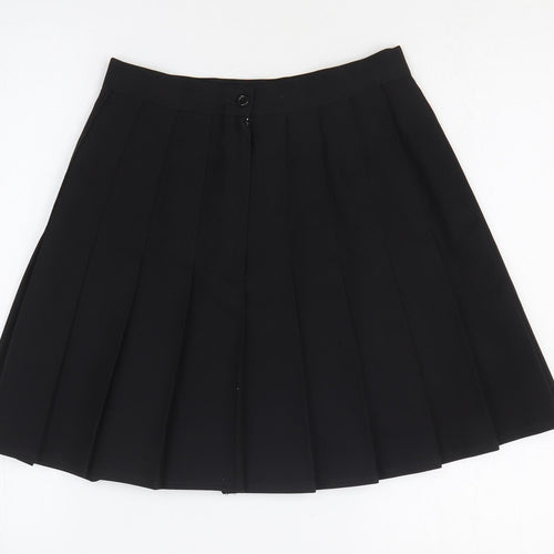 Preworn Womens Black Cotton Pleated Skirt Size 27 in Zip