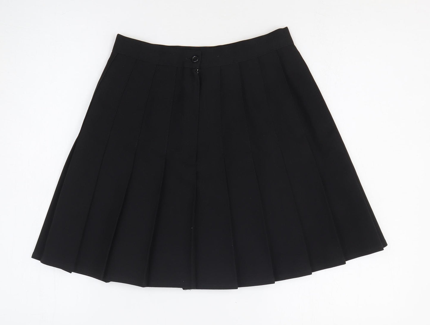 Preworn Womens Black Cotton Pleated Skirt Size 27 in Zip