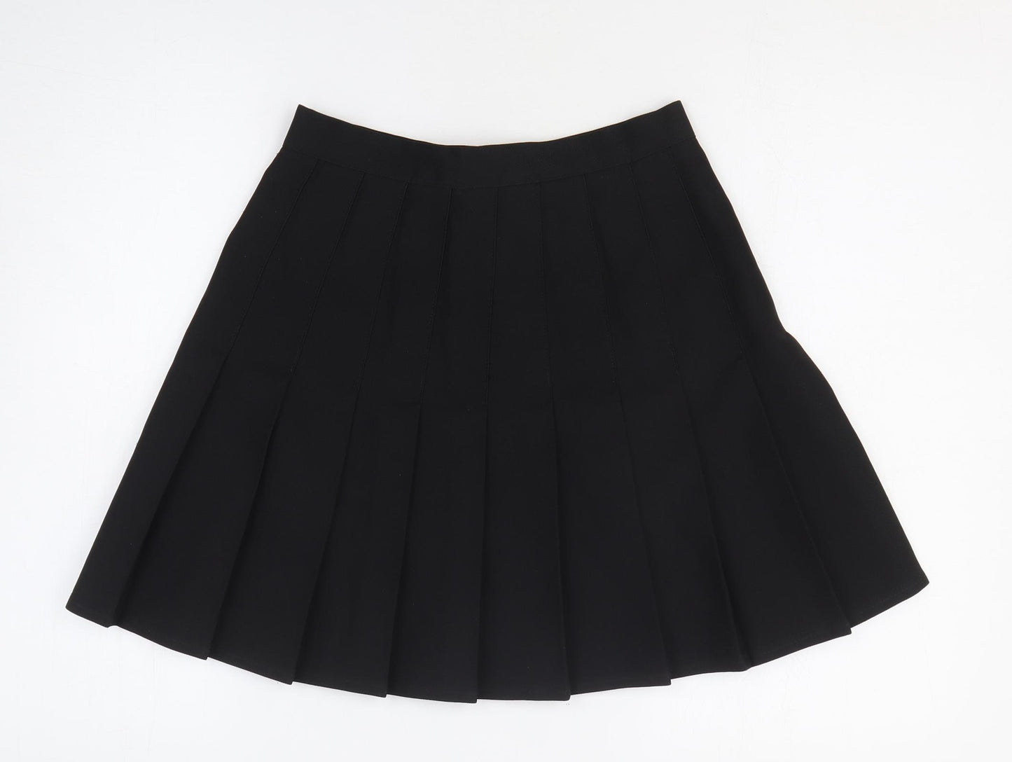 Preworn Womens Black Cotton Pleated Skirt Size 27 in Zip