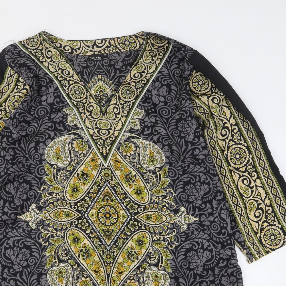 Kushi Womens Multicoloured Geometric Polyester Kimono T-Shirt Size 18 V-Neck