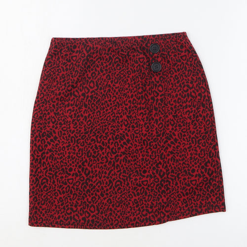 Miss Selfridge Womens Red Animal Print Polyester A-Line Skirt Size 8 - Leopard Print
