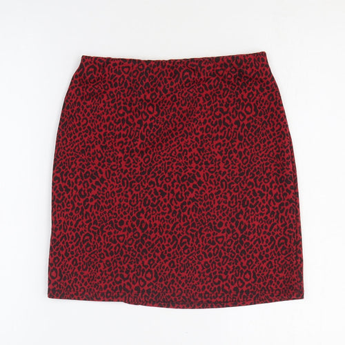 Miss Selfridge Womens Red Animal Print Polyester A-Line Skirt Size 8 - Leopard Print