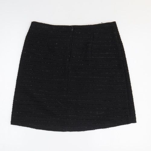 Preworn Womens Black Polyester A-Line Skirt Size 12 Zip - Chain Detail