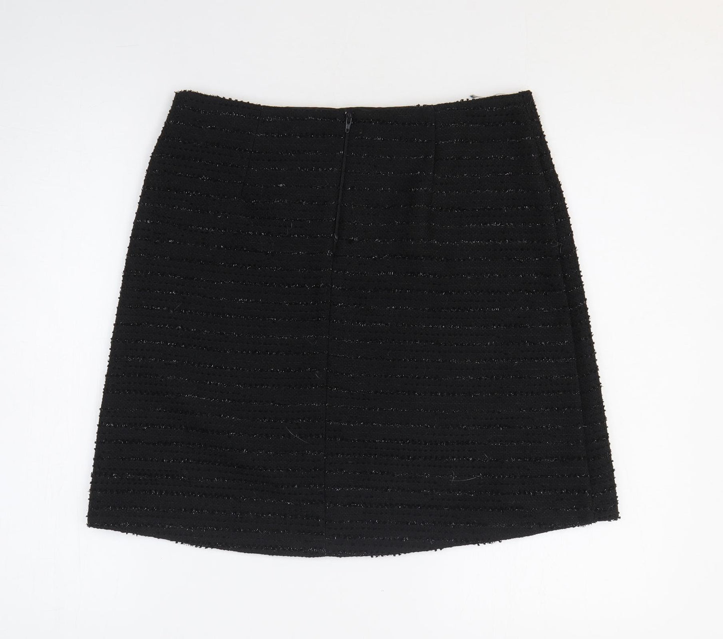 Preworn Womens Black Polyester A-Line Skirt Size 12 Zip - Chain Detail