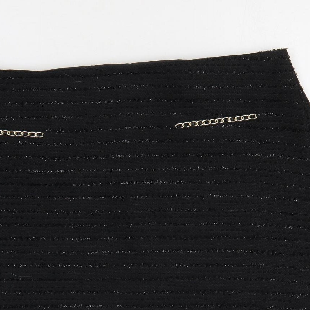 Preworn Womens Black Polyester A-Line Skirt Size 12 Zip - Chain Detail