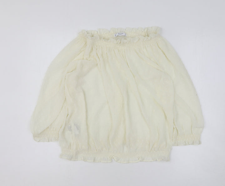 Mango Womens White Polyester Basic Blouse Size L Collared