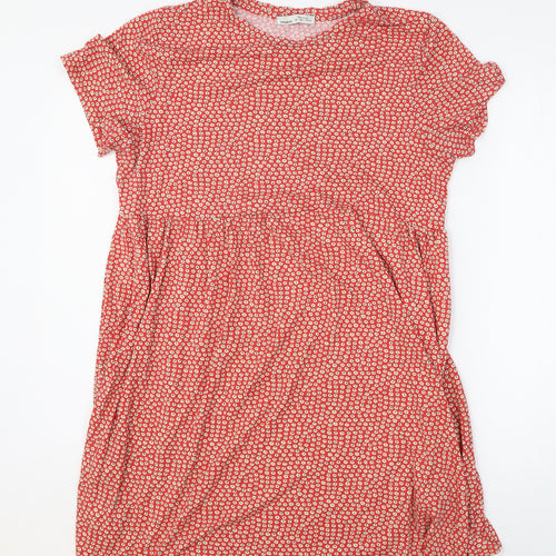 Pull&Bear Womens Red Floral Viscose Fit & Flare Size L Round Neck Pullover
