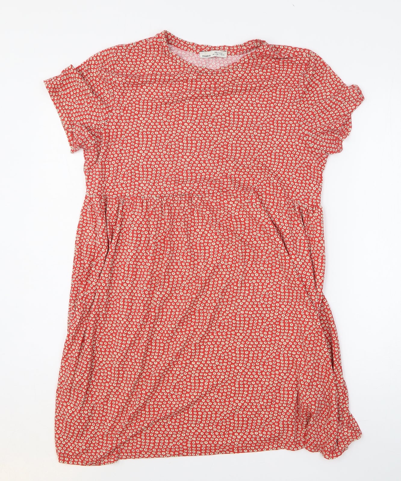 Pull&Bear Womens Red Floral Viscose Fit & Flare Size L Round Neck Pullover
