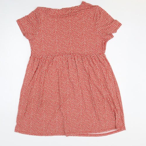 Pull&Bear Womens Red Floral Viscose Fit & Flare Size L Round Neck Pullover