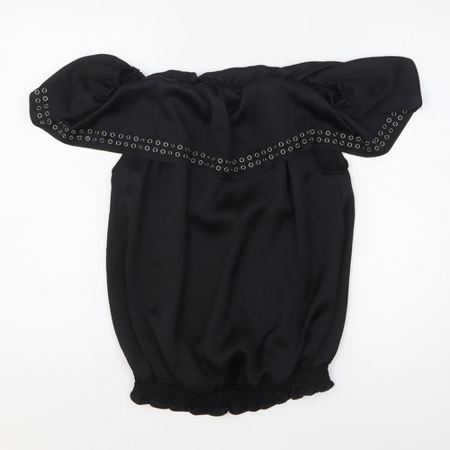 Star Womens Black Polyester Basic Blouse Size 14 Collared