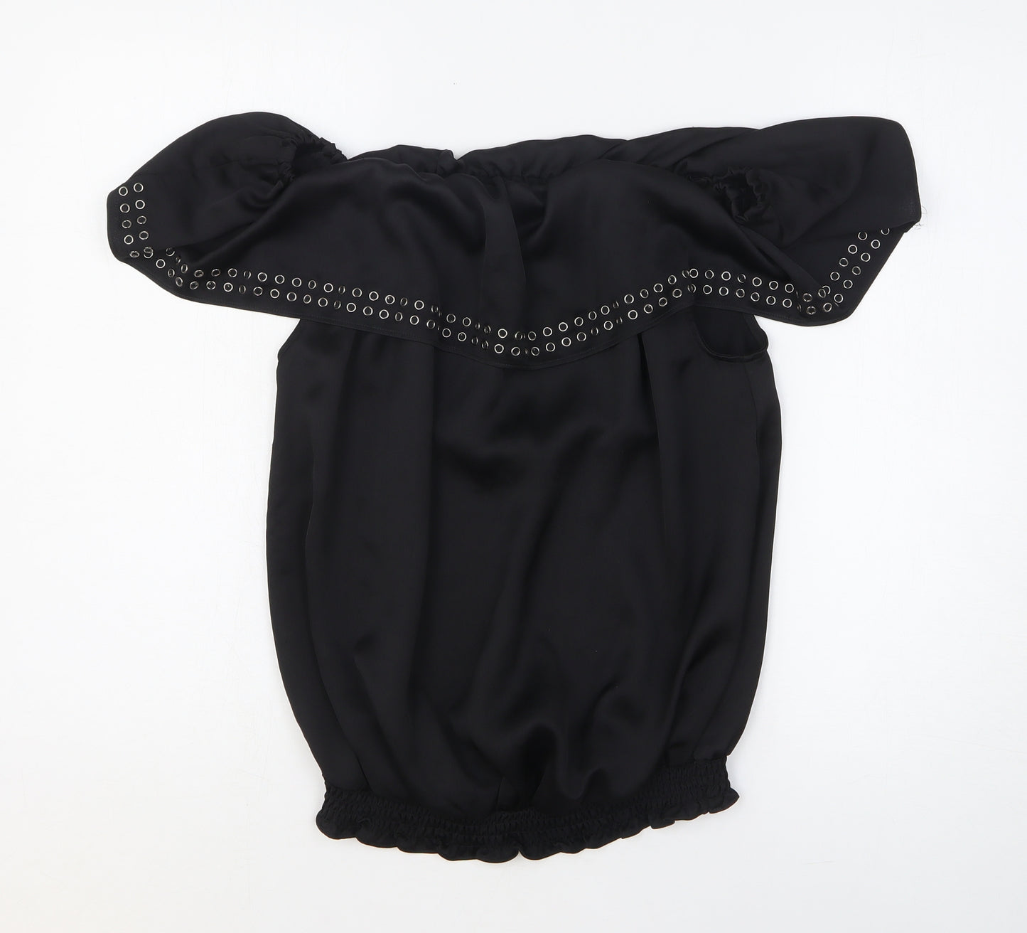 Star Womens Black Polyester Basic Blouse Size 14 Collared