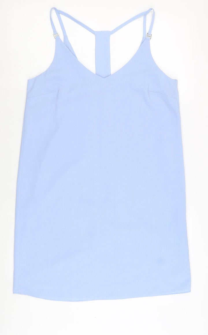 New Look Womens Blue Polyester Tank Dress Size 10 V-Neck Pullover