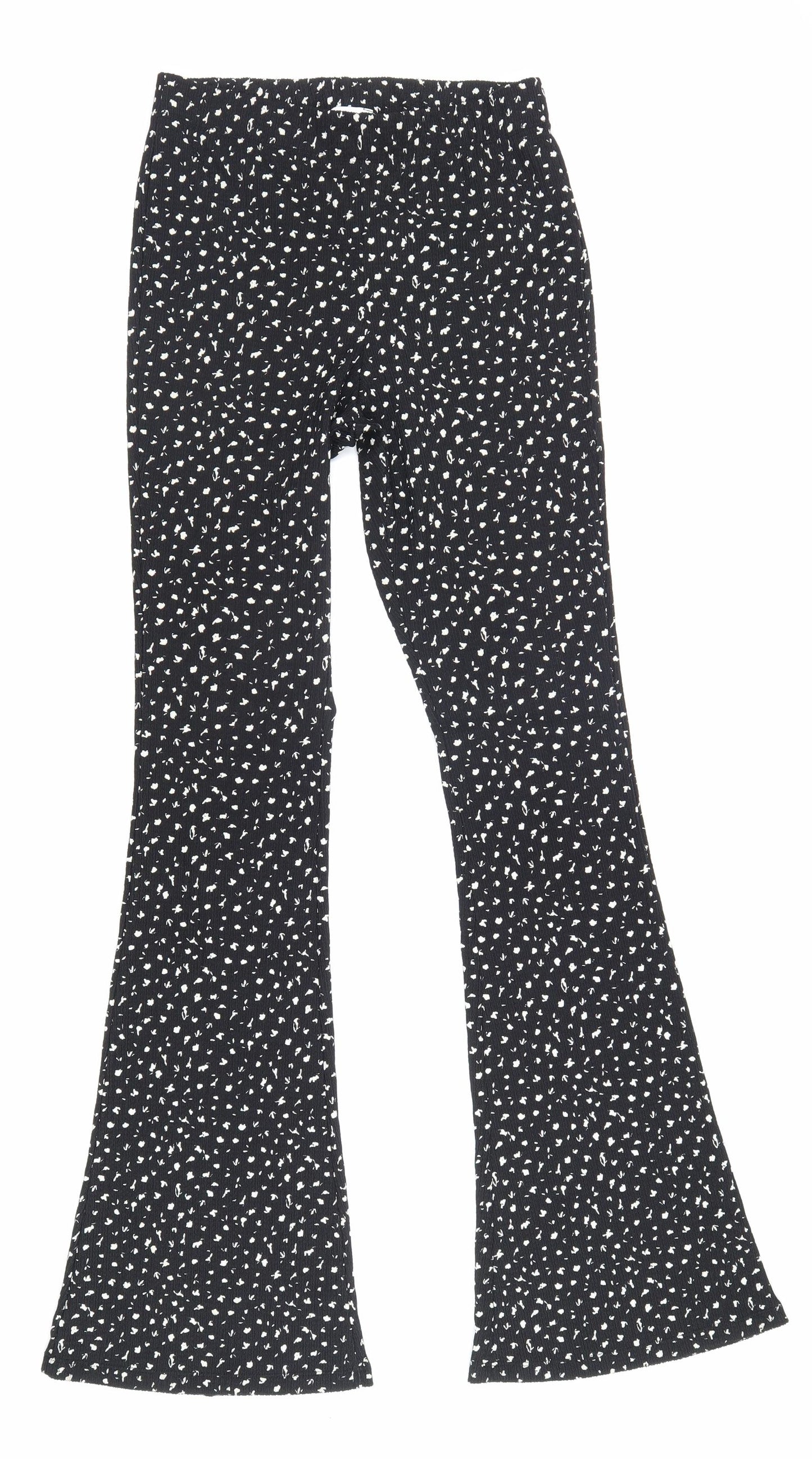 Topshop Womens Black Geometric Polyester Trousers Size 10 L33.5 in Regular