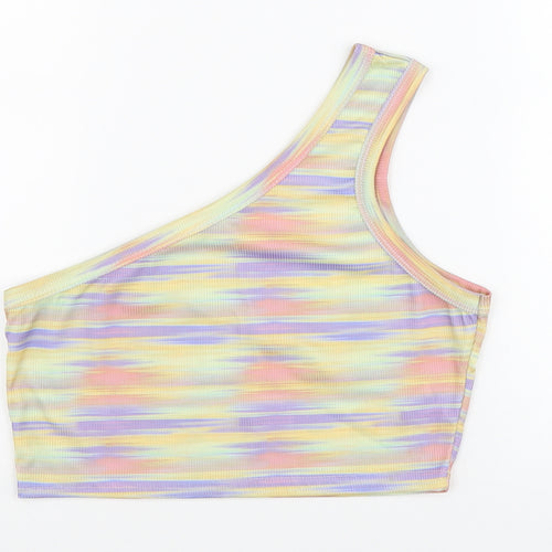 PRETTYLITTLETHING Womens Multicoloured Colourblock Polyester Cropped Tank Size 10 One Shoulder