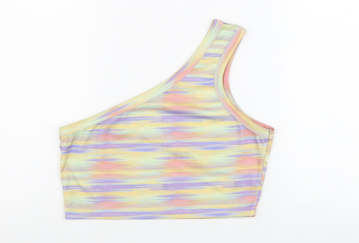 PRETTYLITTLETHING Womens Multicoloured Colourblock Polyester Cropped Tank Size 10 One Shoulder