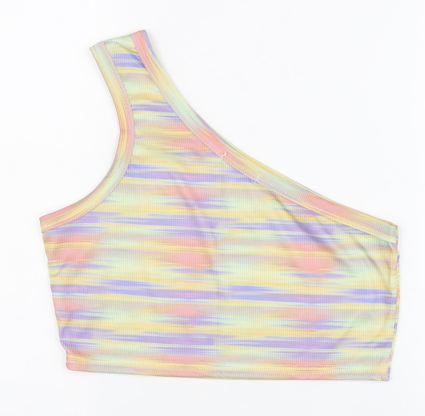 PRETTYLITTLETHING Womens Multicoloured Colourblock Polyester Cropped Tank Size 10 One Shoulder