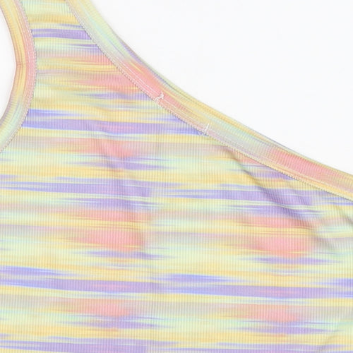 PRETTYLITTLETHING Womens Multicoloured Colourblock Polyester Cropped Tank Size 10 One Shoulder