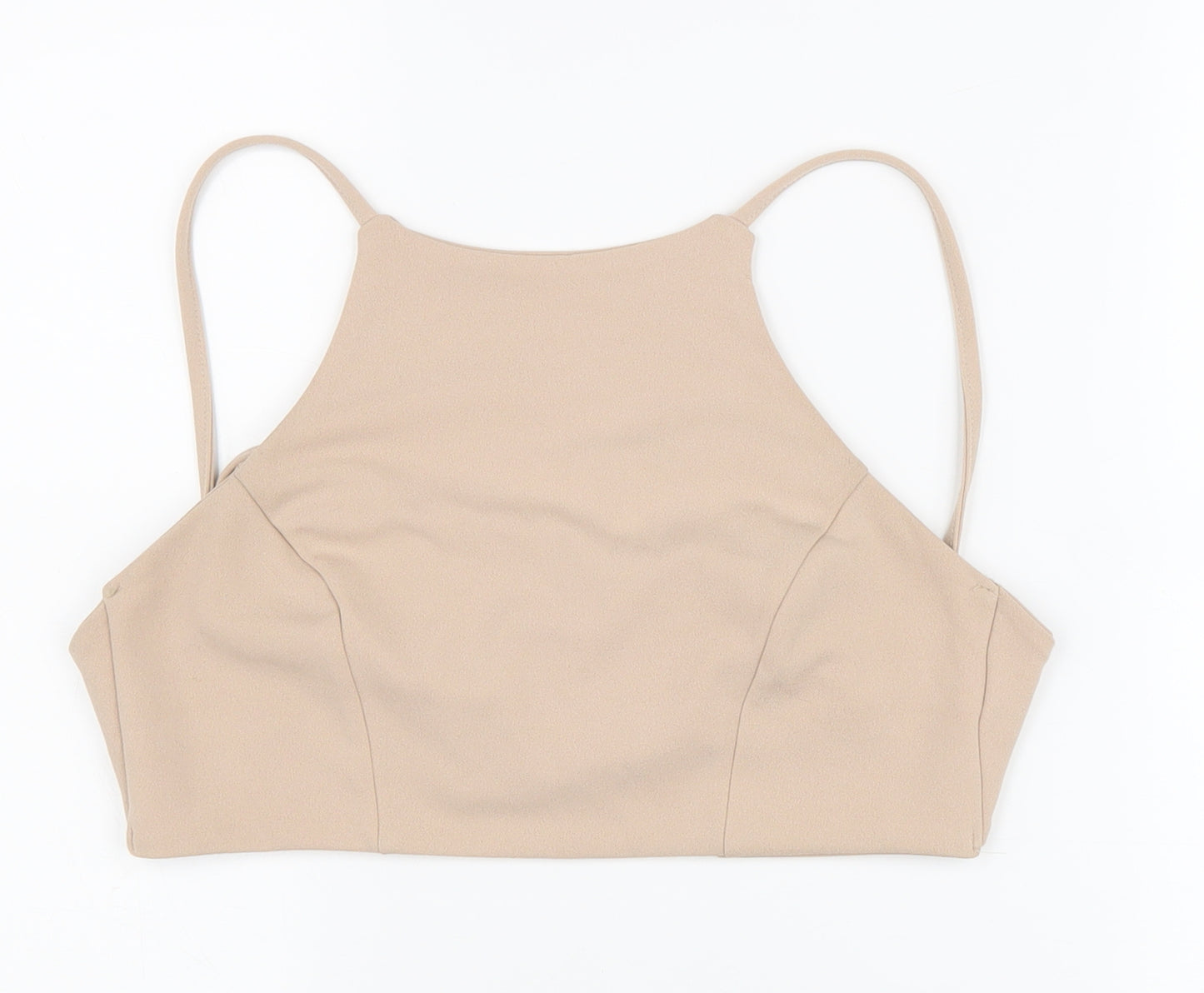 PINK Womens Beige Polyester Cropped Tank Size S Round Neck