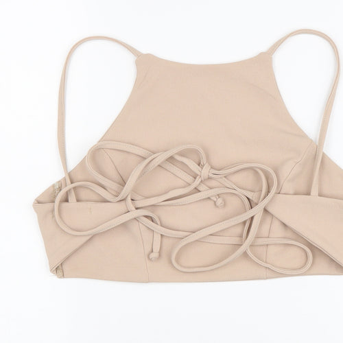 PINK Womens Beige Polyester Cropped Tank Size S Round Neck