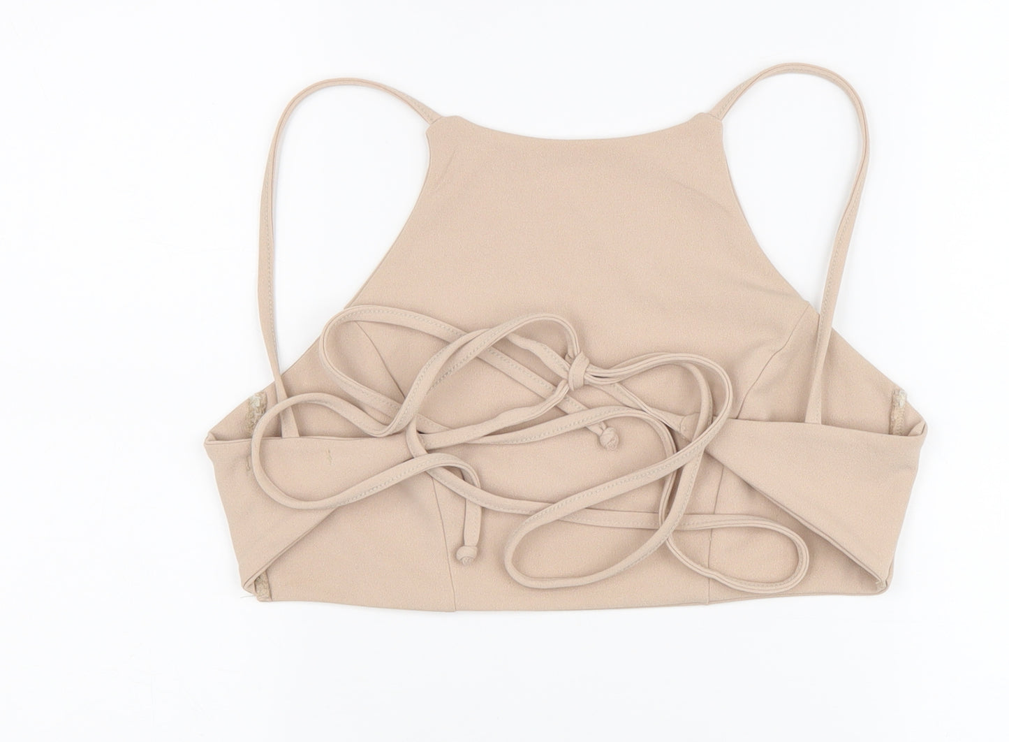 PINK Womens Beige Polyester Cropped Tank Size S Round Neck