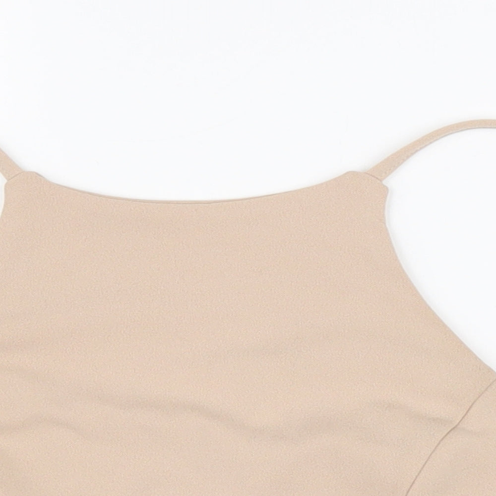 PINK Womens Beige Polyester Cropped Tank Size S Round Neck