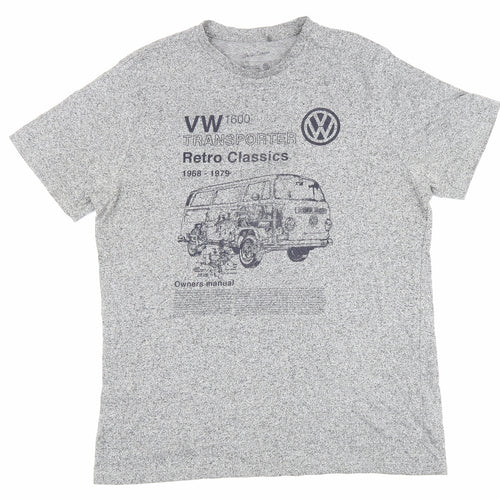 George Mens Grey Geometric Cotton T-Shirt Size L Round Neck - VW