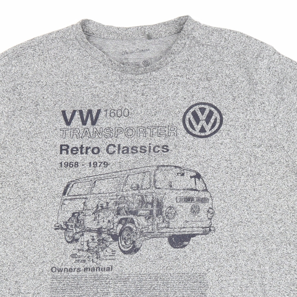 George Mens Grey Geometric Cotton T-Shirt Size L Round Neck - VW