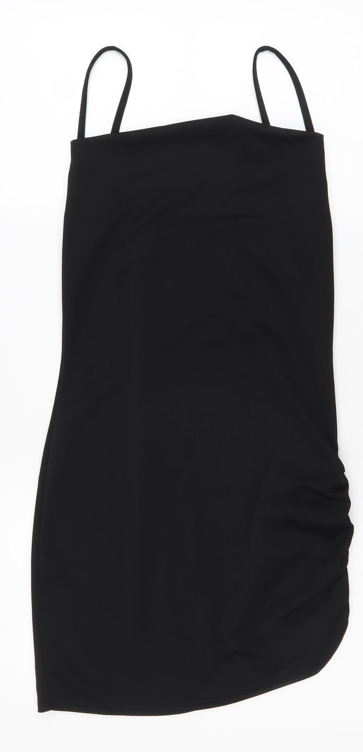 PRETTYLITTLETHING Womens Black Polyester Tank Dress Size 10 Round Neck