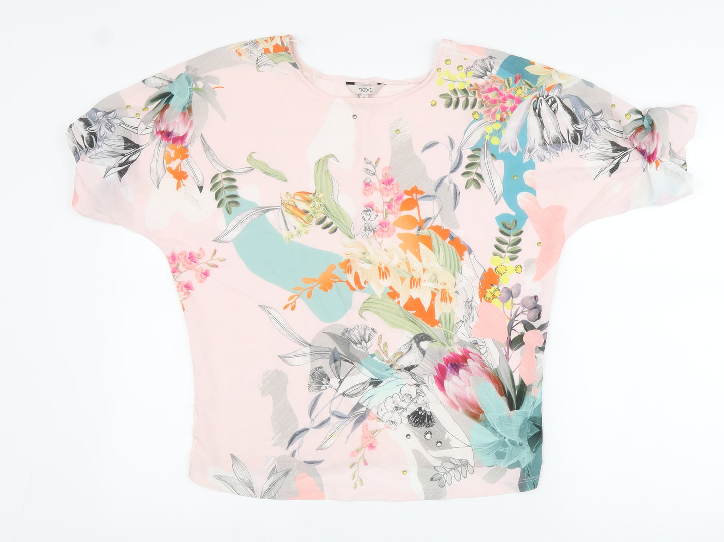 NEXT Womens Multicoloured Floral Viscose Basic T-Shirt Size 8 Round Neck - Flowers
