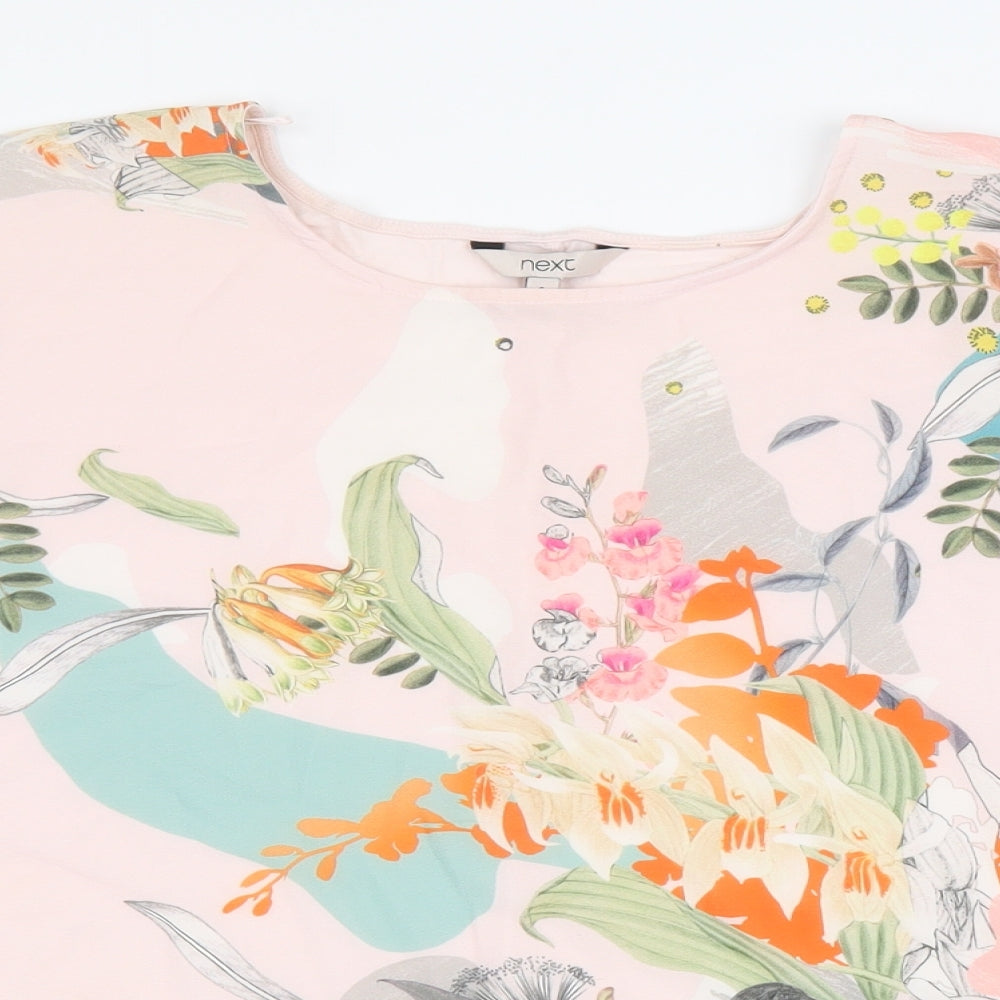 NEXT Womens Multicoloured Floral Viscose Basic T-Shirt Size 8 Round Neck - Flowers