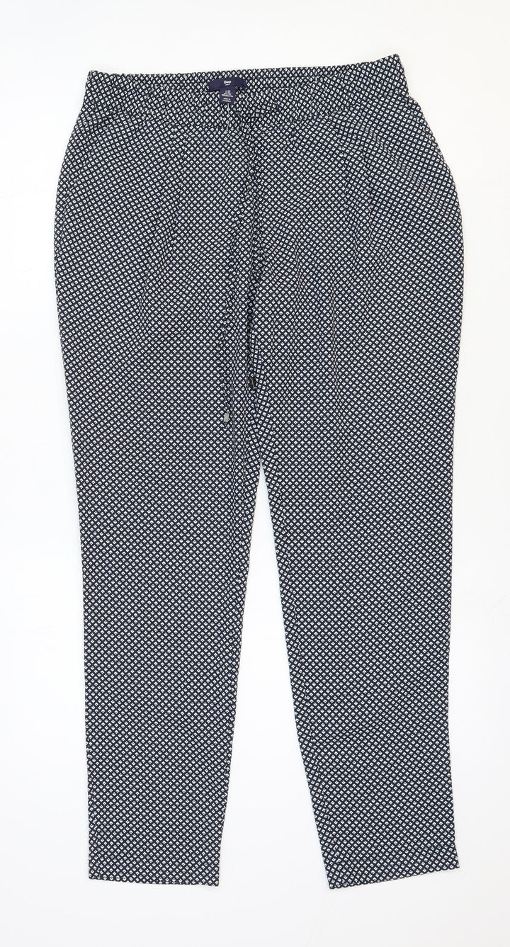 Gap Womens Black Geometric Polyester Carrot Trousers Size S L28 in Regular Drawstring