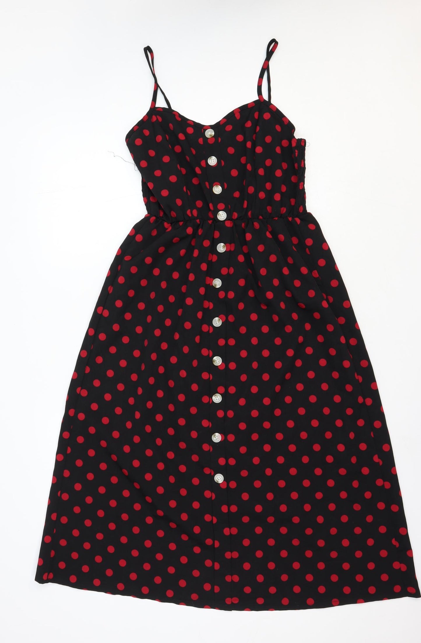 Preworn Womens Black Polka Dot Polyester Fit & Flare Size L Sweetheart Pullover