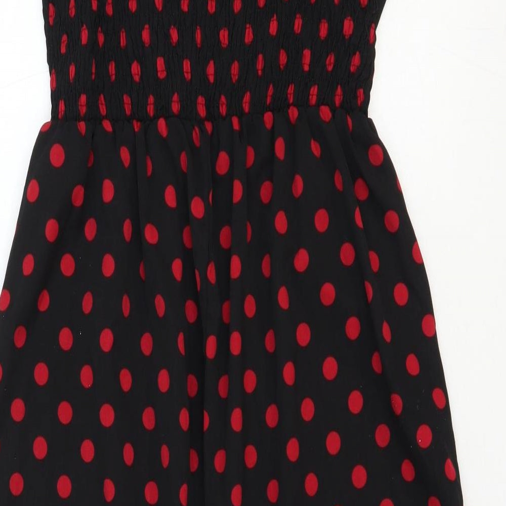 Preworn Womens Black Polka Dot Polyester Fit & Flare Size L Sweetheart Pullover